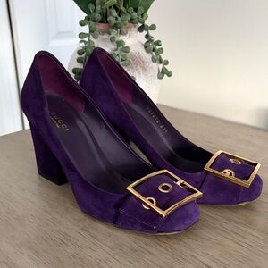 Gucci Purple Heels with Gold Accent